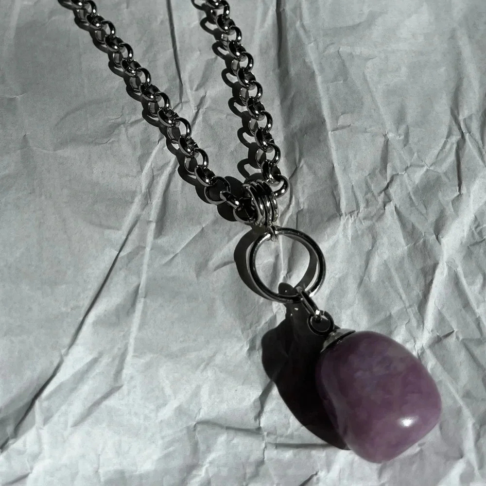 BVG inspired chain necklace w/ lepidolite gemstone pendant